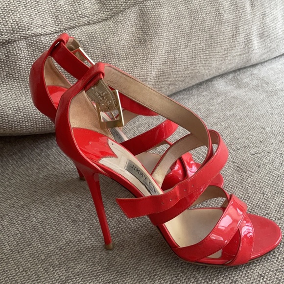 Jimmy Choo xenia Strappy red heels 38.5 - Picture 3 of 9